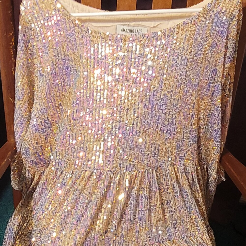 AMAZING LACE My Queen Unicorn Sequin Babydoll Dress